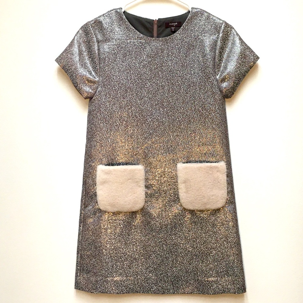 Imoga Short Sleeve Shift Dress 12 Silver Pink Evening Formal Party